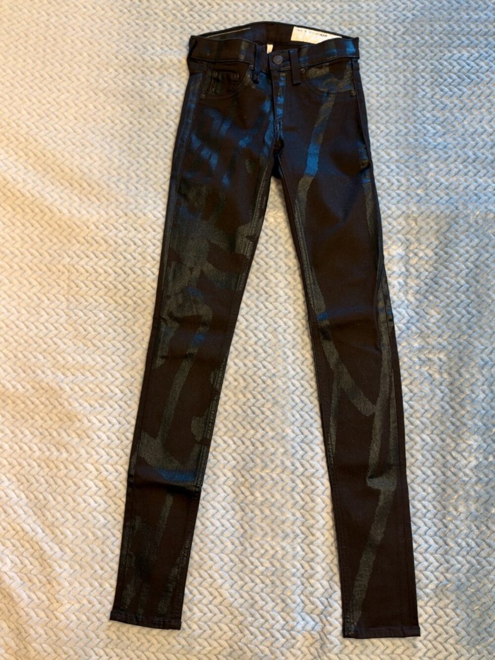rag & bone/JEAN Coated Legging Jeans Black Print, Size 23 - Made in USA